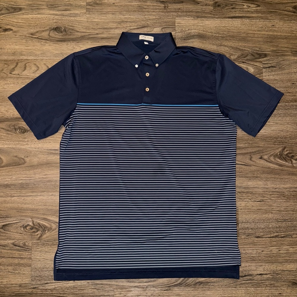 Peter Millar Summer Comfort Polo Men’s Large Navy Striped Casual Golf Walking